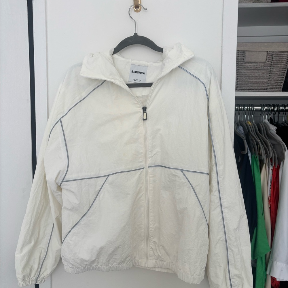 Bershka Cream Zip-Up Windbreaker
